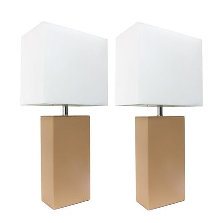 ALL THE RAGES Alltherages LC2000-BGE-2PK Elegant Designs Modern Leather Table Lamp with White Fabric Shade - Beige; Pack of 2 LC2000-BGE-2PK